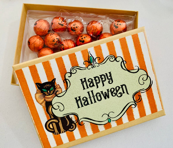 Halloween Black Cat & Orange Stripes Gift Box