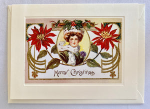 Christmas Poinsettia Victorian Lady Greeting Card