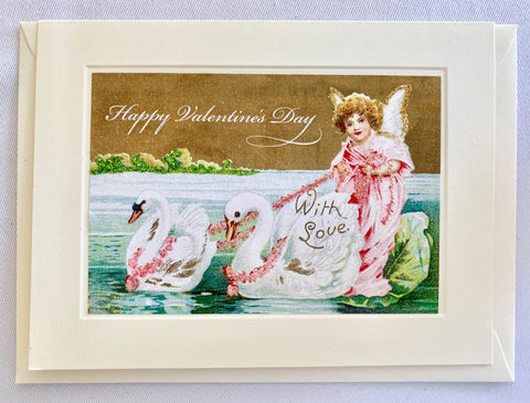 Valentine's Day Angel Swan Boat Greeting Card
