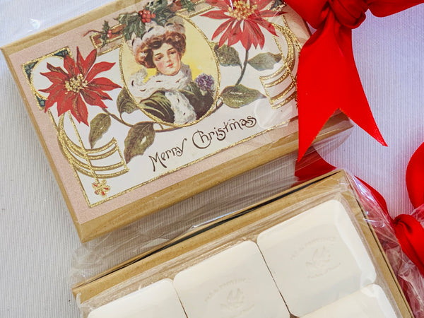 Christmas Victorian Poinsettia Lady Pre De Provence 6 Hand Soap Gift Set