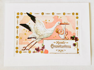 New Baby Pink Stork Greeting Card