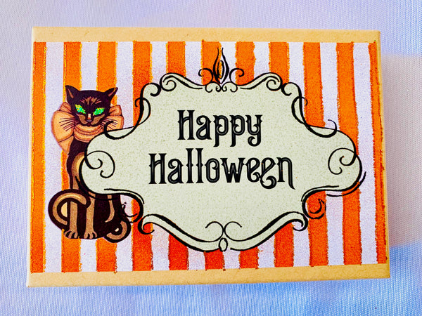 Halloween Black Cat & Orange Stripes Gift Box
